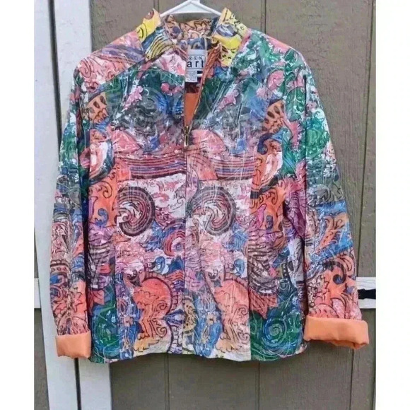 Vintage Keren Hart Floral Print Tapestry Womans Jacket Size Large Colorful Art - Picture 1 of 7